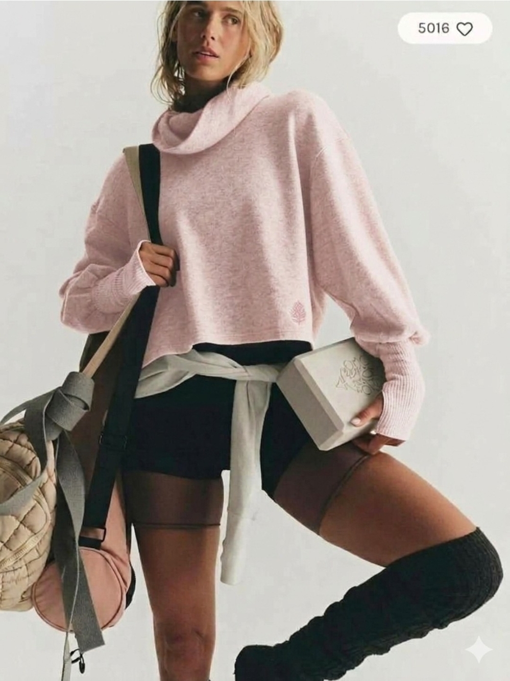 NWT Free People FP Movement Ride It Out Pullover Ballet Slipper Pink Crop XS